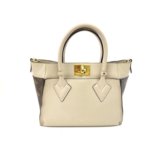 LOUIS VUITTON On My Side PM Tote Bag, Greige, Calf Leather, Gold Hardware