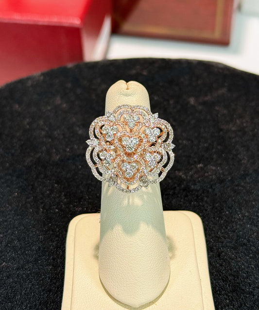 Floral Pattern Rose Gold and Diamond Ring