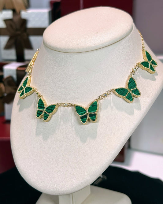 Van Cleef Inspired Green Malachite Butterfly Necklace