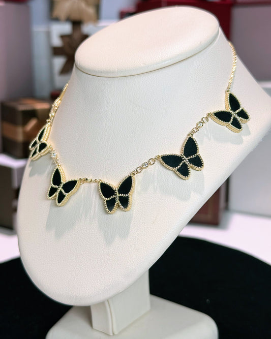 Van Cleef Inspired Black Onyx Butterfly Necklace