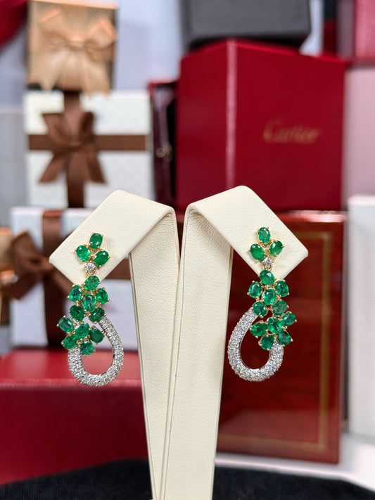 Floral Emerald and Diamond Earrings