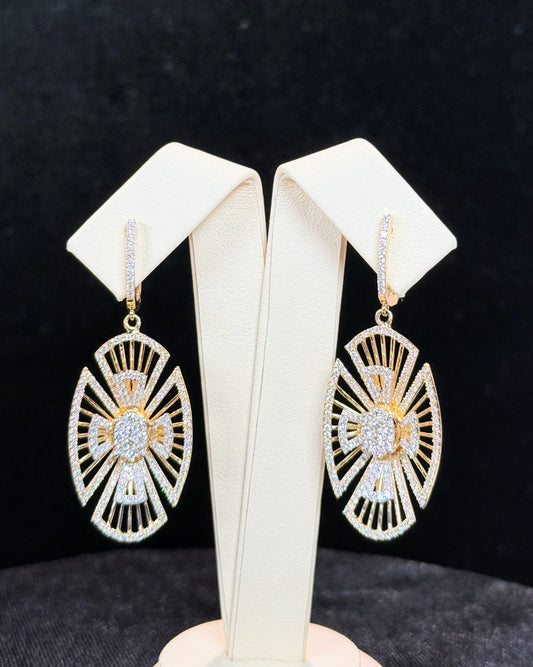 Oval Geometric Design Floral Diamond Earrings