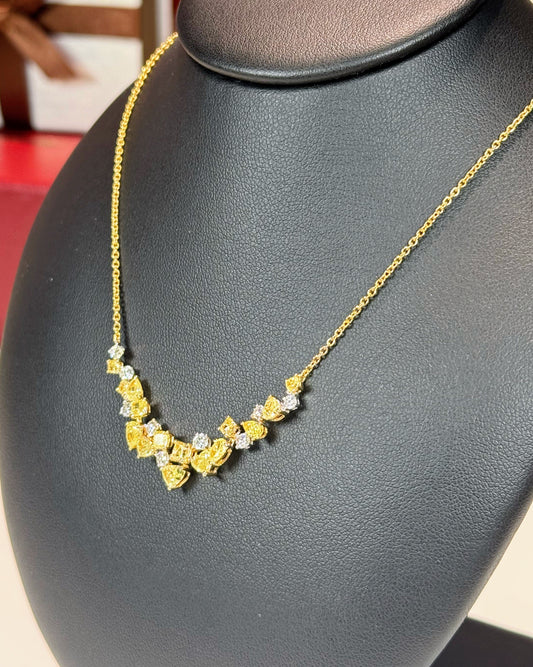 Cherry Blossom Design Yellow Diamond Necklace