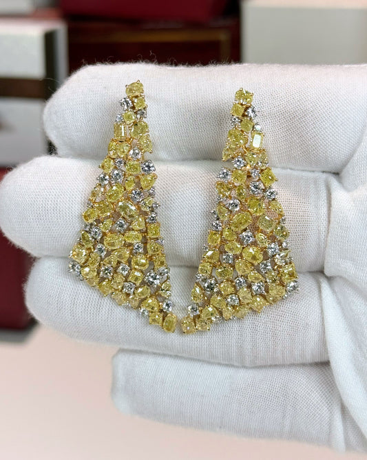 Triangle Design Yellow Diamond Earrings