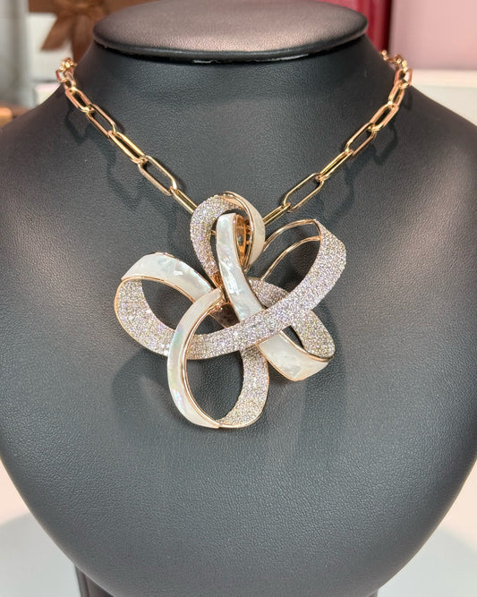 Ribbon Design MoP and Diamond Necklace